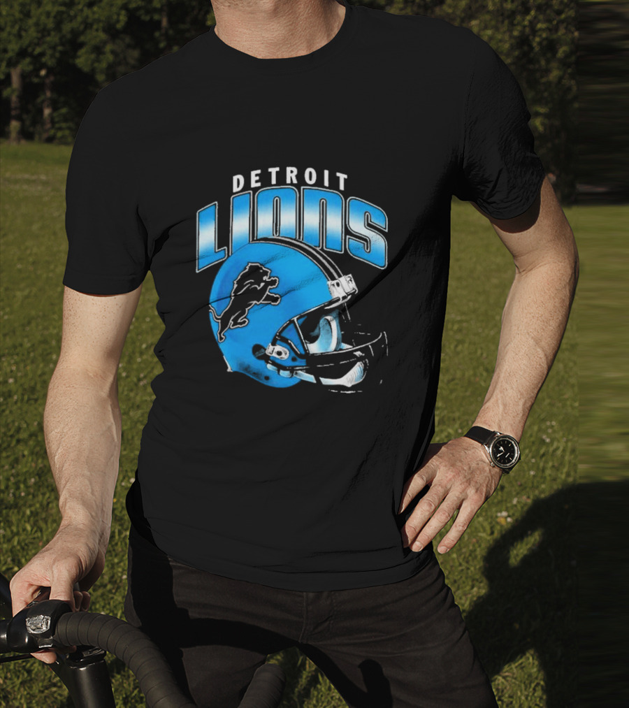 Detroit Lions Blue Gradient Football Helmet T-Shirt