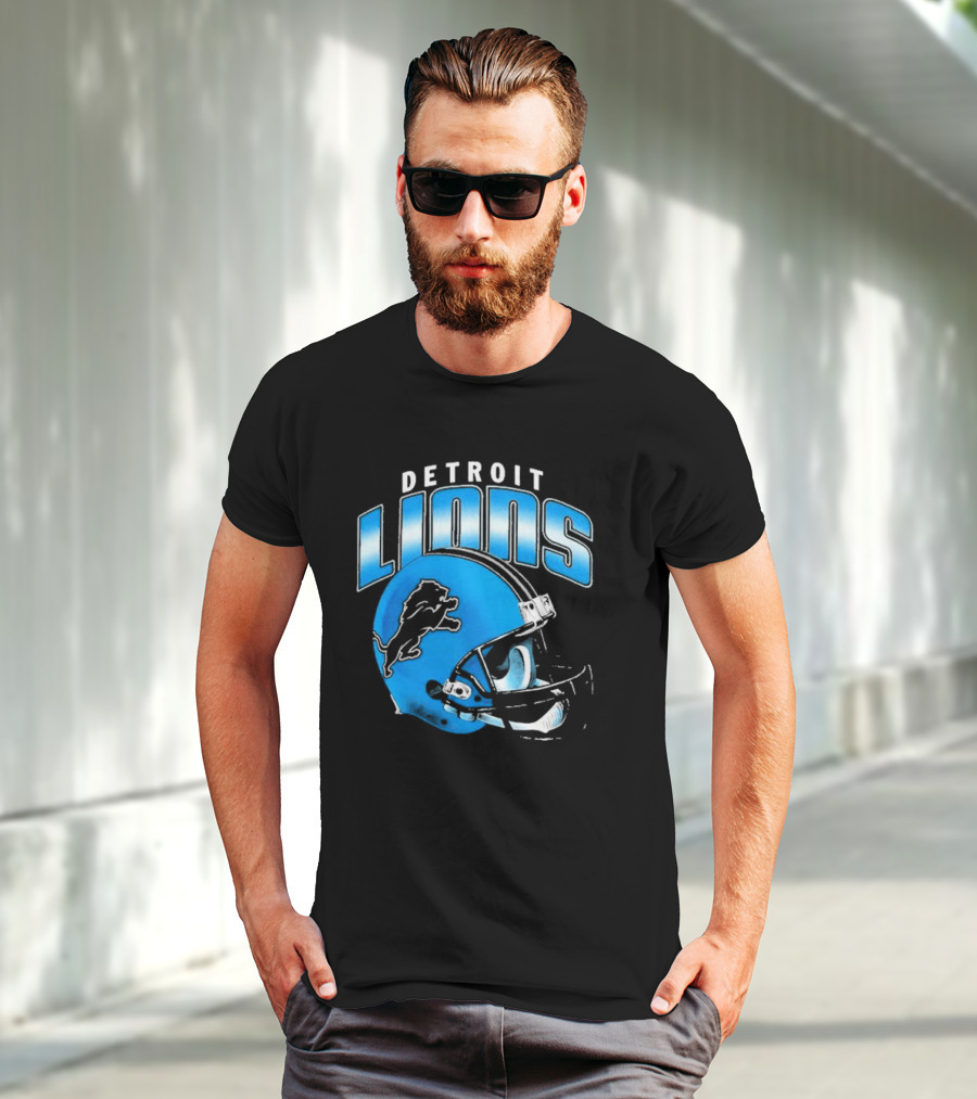 Detroit Lions Blue Gradient Football Helmet T-Shirt
