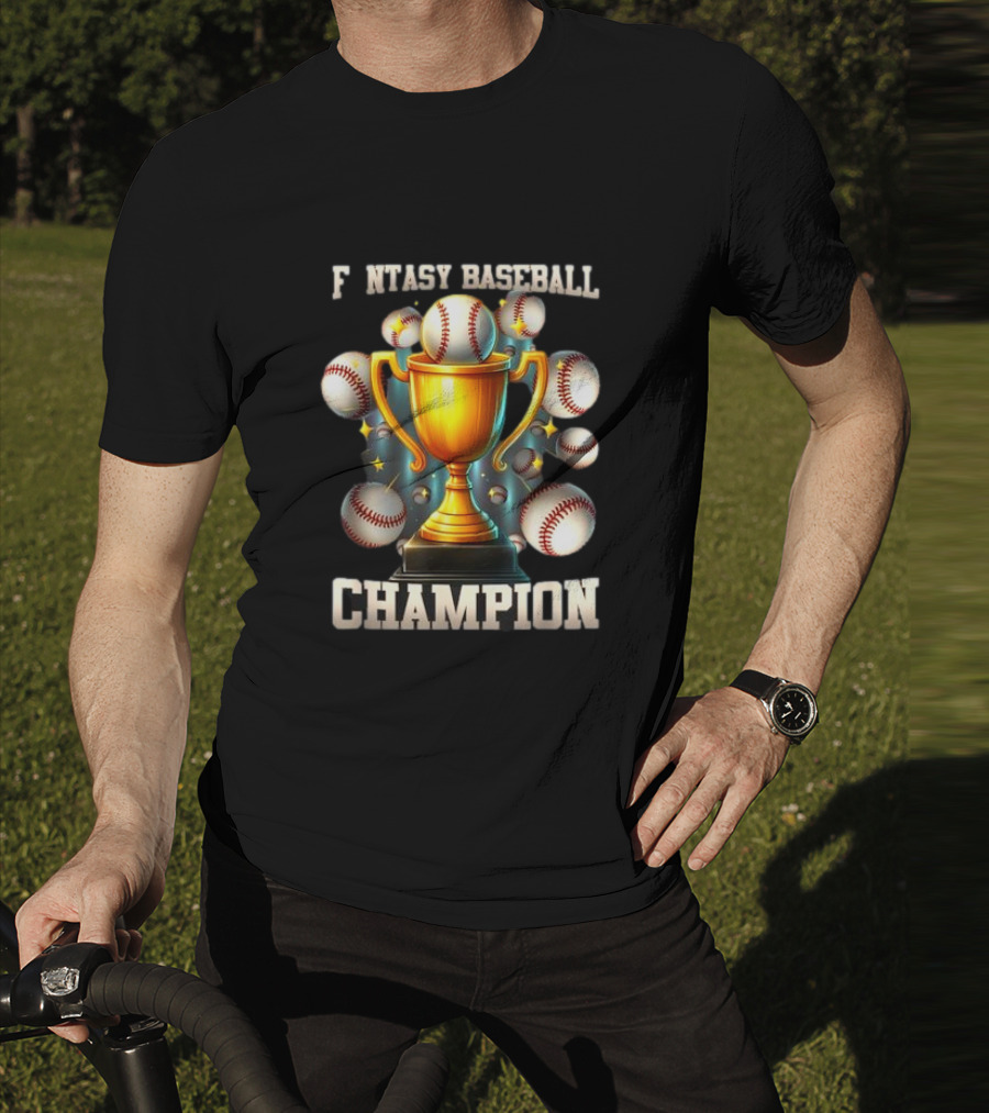 Fantasy Baseball Champion Trophy With Baseballs T-Shirt