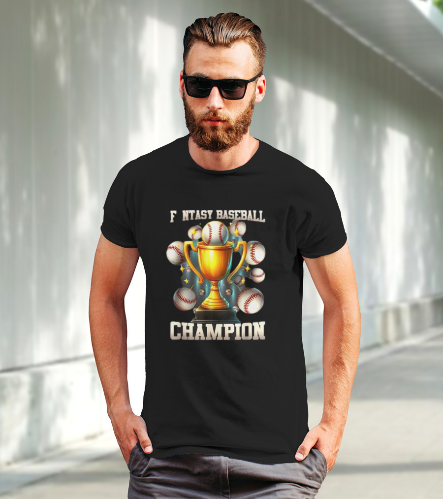 Fantasy Baseball Champion Trophy With Baseballs T-Shirt