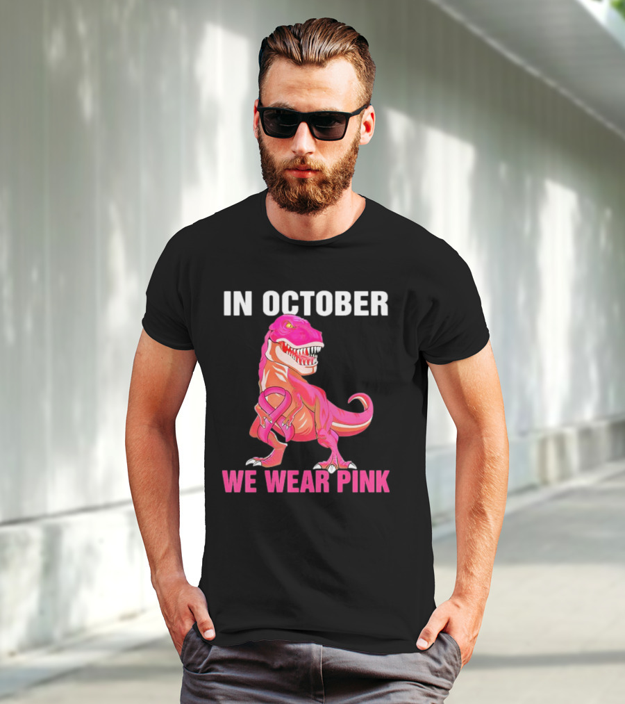 In October We Wear Pink Breast Cancer T-Rex Dino Kids Toddler T-Shirt