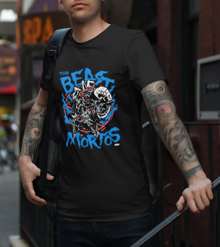The Beast Mortos Skull Chains Inferno Blue Red Graphic ABN T-Shirt