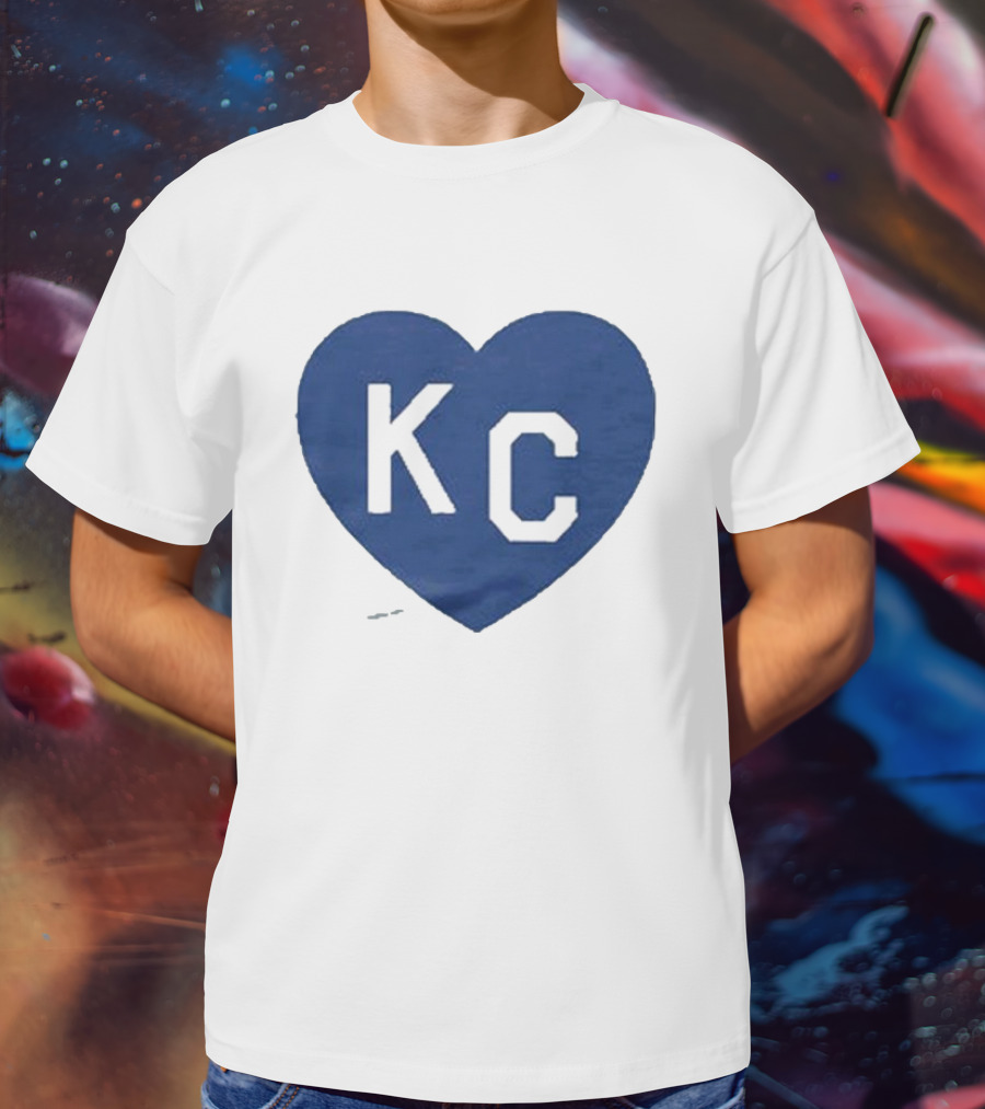 KC Heart Powder Blue Navy T-Shirt