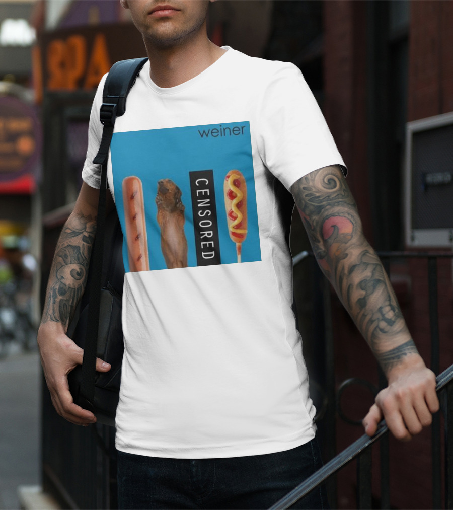 Weiner Hotdogs Censored Blue Background T-Shirt