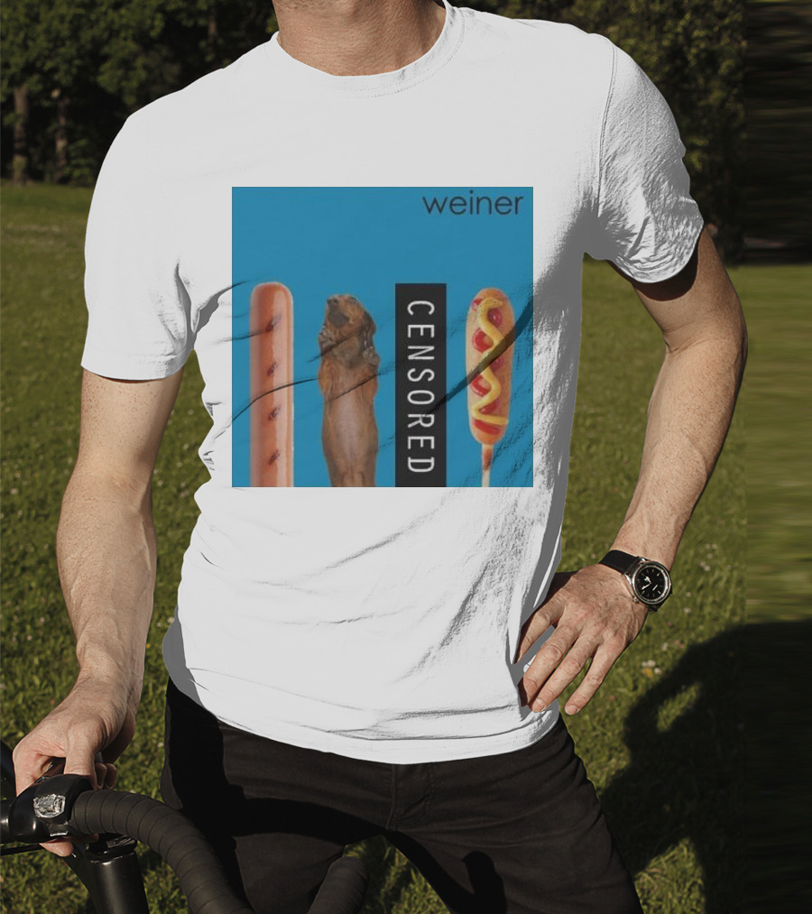 Weiner Hotdogs Censored Blue Background T-Shirt
