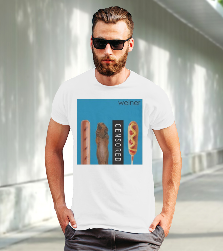 Weiner Hotdogs Censored Blue Background T-Shirt