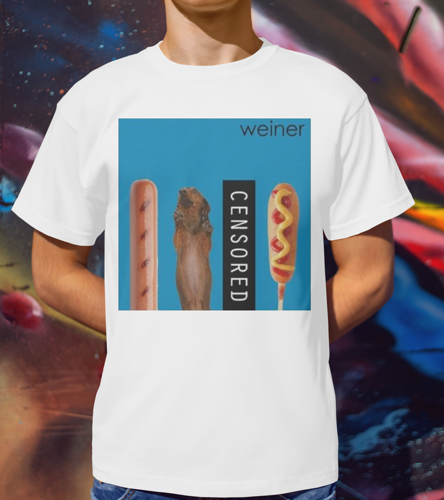 Weiner Hotdogs Censored Blue Background T-Shirt