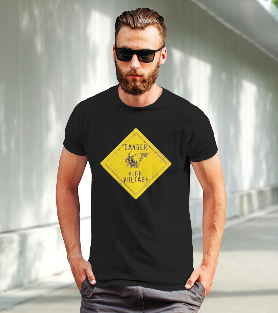 Pikachu Danger High Voltage Sign Warning T-Shirt