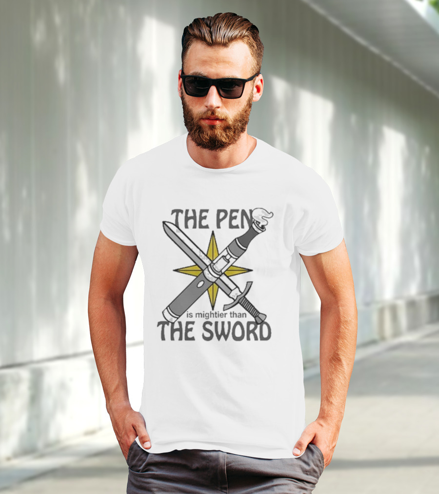 The Pen Is Mightier Than The Sword Compass Symbol Battling Forces T-Shirt