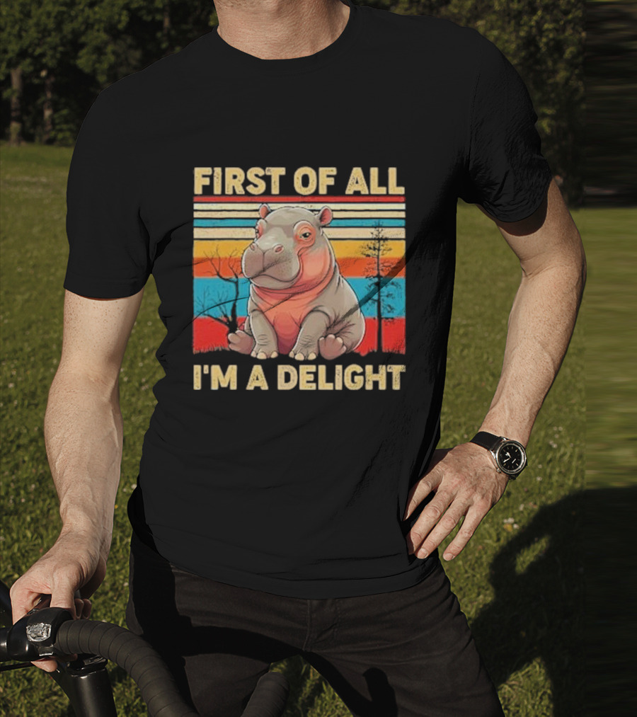 First Of All I'm A Delight Vintage Hippo Retro Stripes T-Shirt