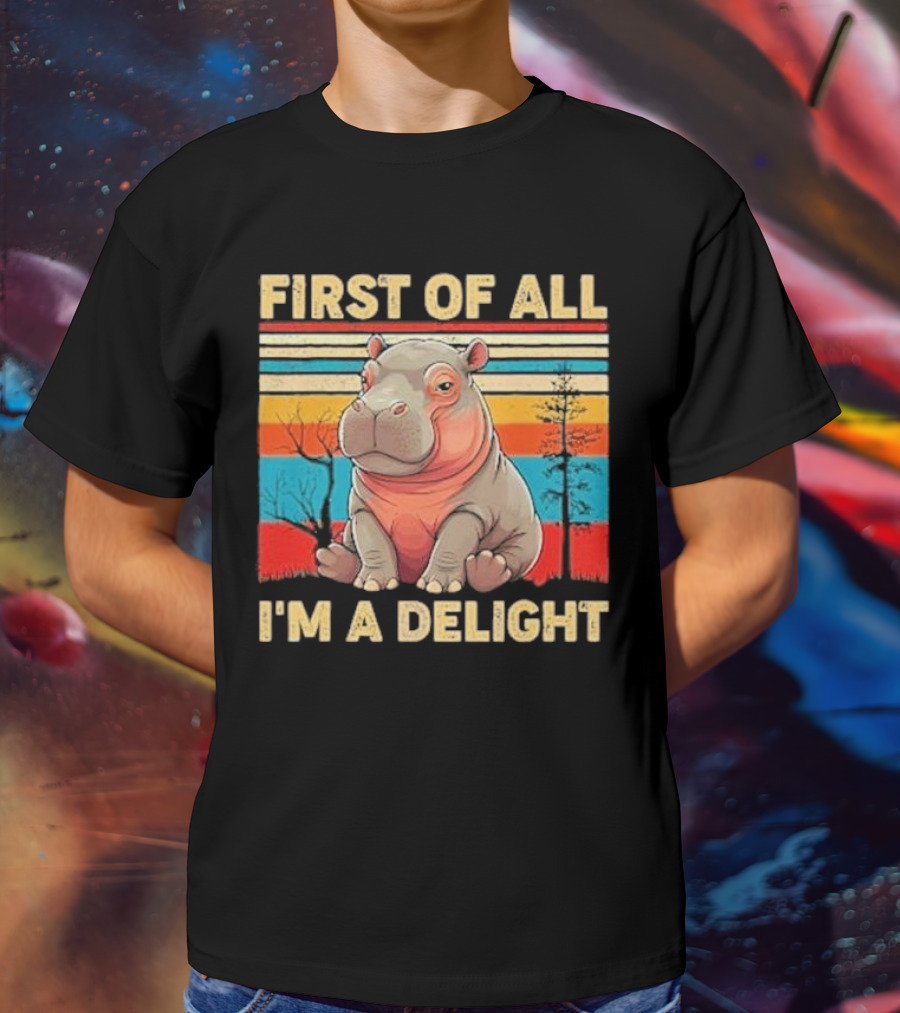 First Of All I'm A Delight Vintage Hippo Retro Stripes T-Shirt