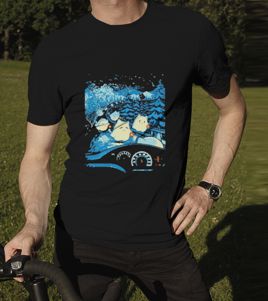 Haunted Road Pixel Art Ghost Cats Forest Adventure T-Shirt
