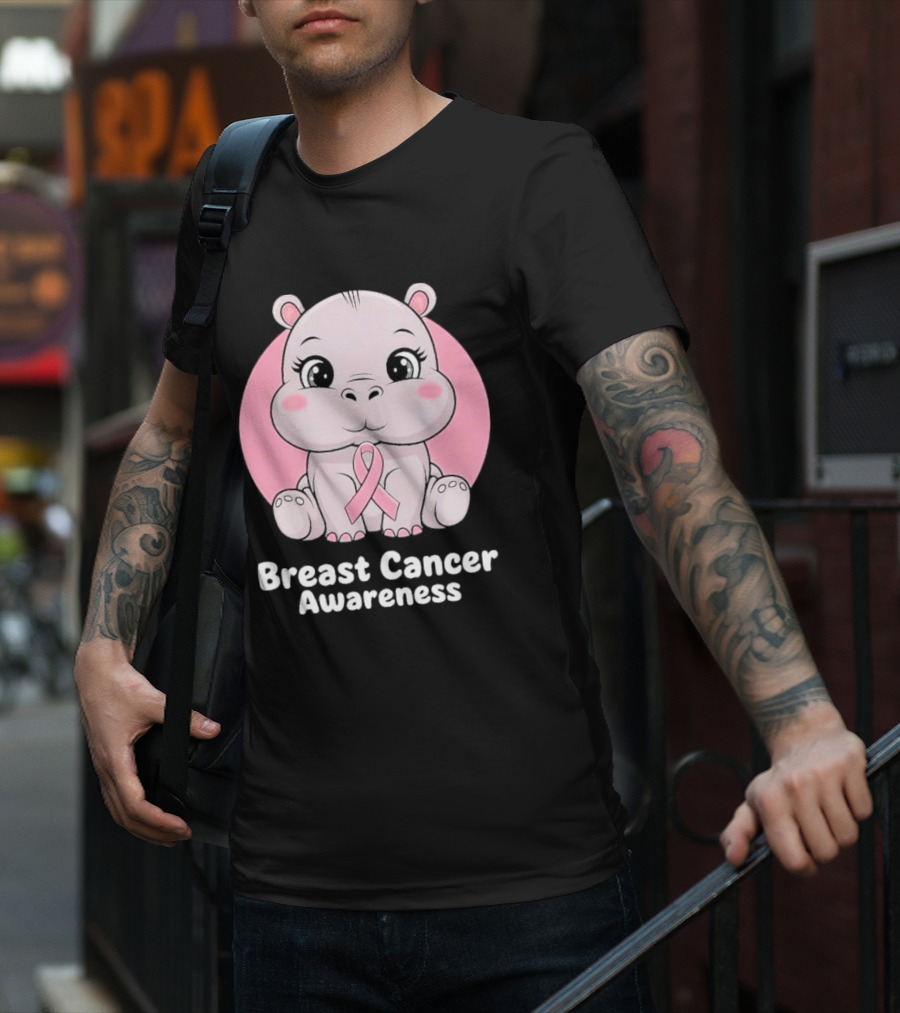 Breast Cancer Awareness Hippo Pink T-Shirt