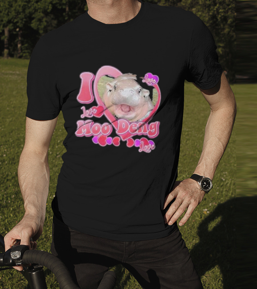 I Love Moo Deng Baby Hippo Heart Love Cute T-Shirt