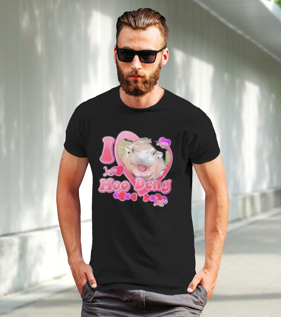 I Love Moo Deng Baby Hippo Heart Love Cute T-Shirt