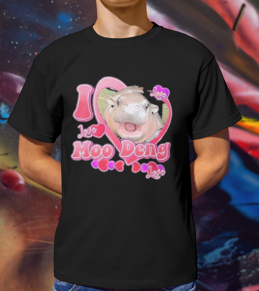 I Love Moo Deng Baby Hippo Heart Love Cute T-Shirt