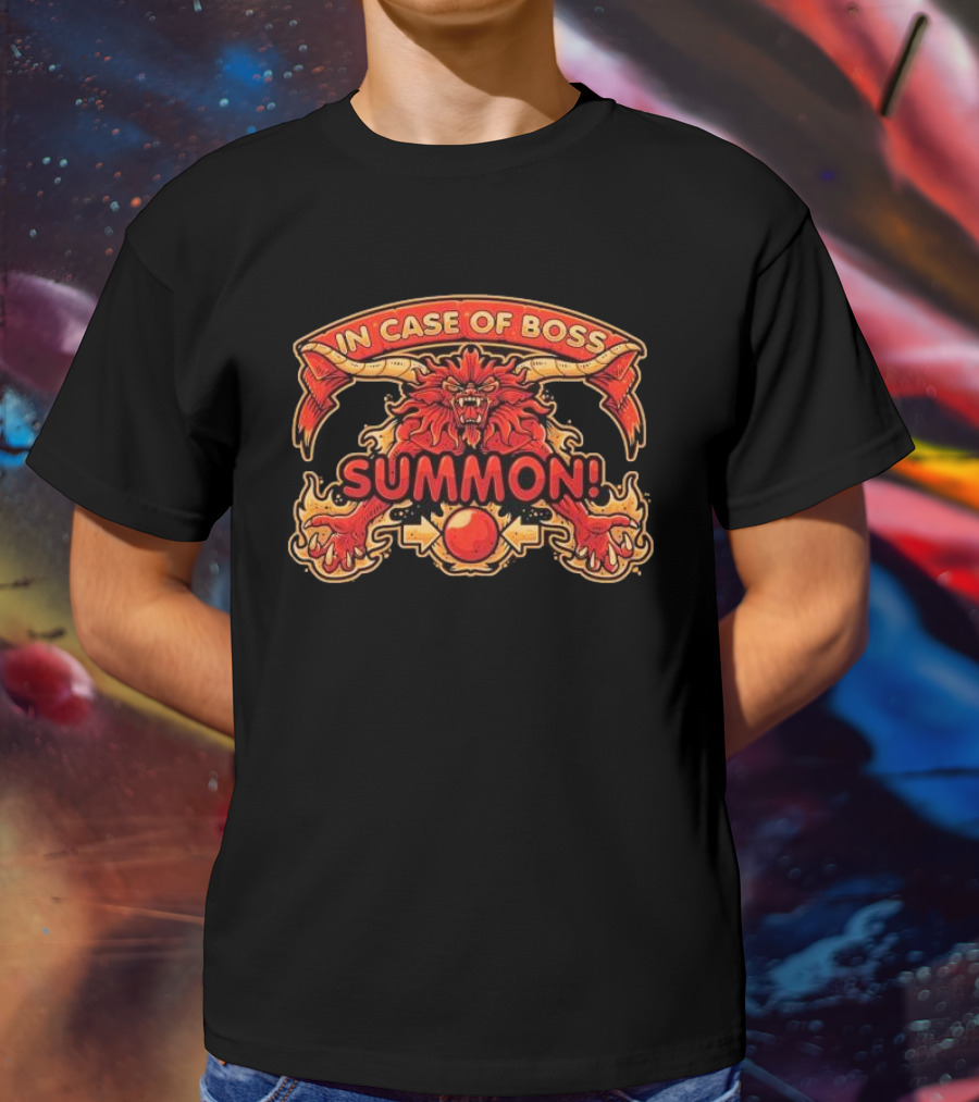 In Case Of Boss Summon Fierce Lion Mythical Creature Red Orb Emblem T-Shirt