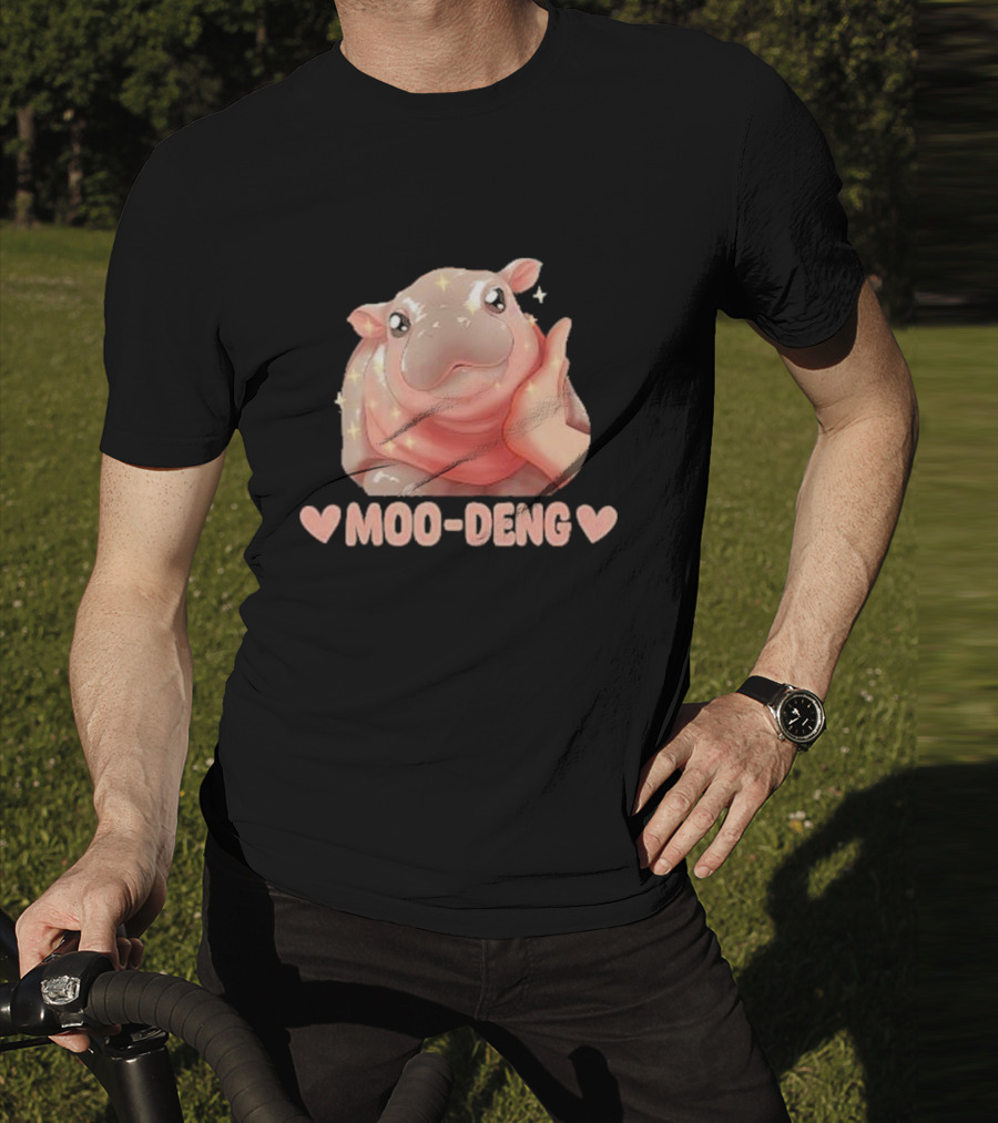 Moo Deng Bouncy Pig Cute Sparkly Hippo Image T-Shirt