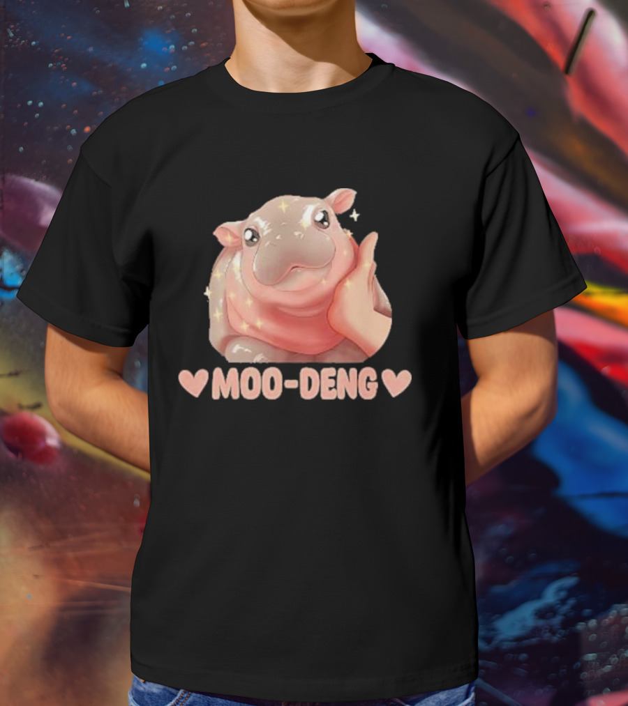 Moo Deng Bouncy Pig Cute Sparkly Hippo Image T-Shirt