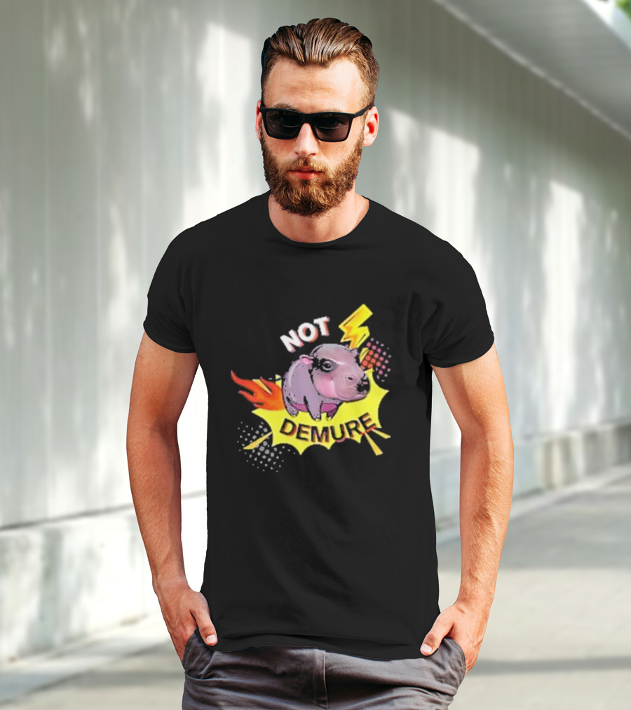 Moo Deng Not Demure Pop Art Hippo Lightning Fire Burst T-Shirt