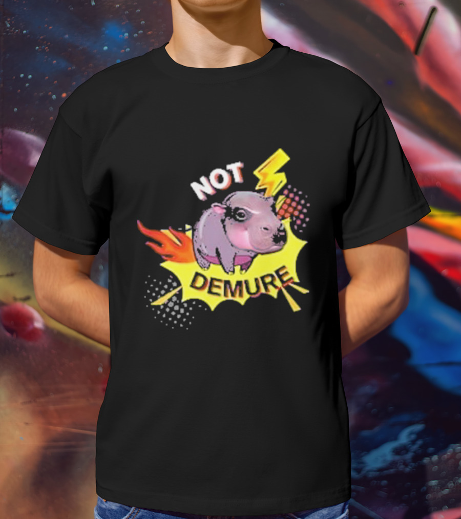 Moo Deng Not Demure Pop Art Hippo Lightning Fire Burst T-Shirt