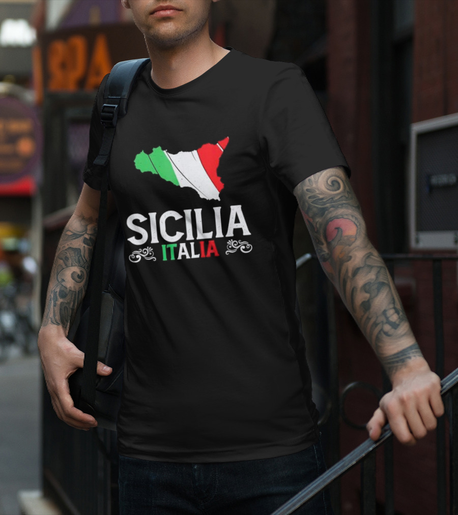 Sicilia Italia Sicily Map Italian Flag T-Shirt
