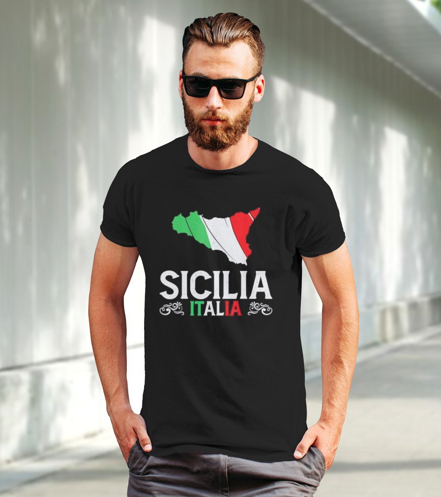 Sicilia Italia Sicily Map Italian Flag T-Shirt