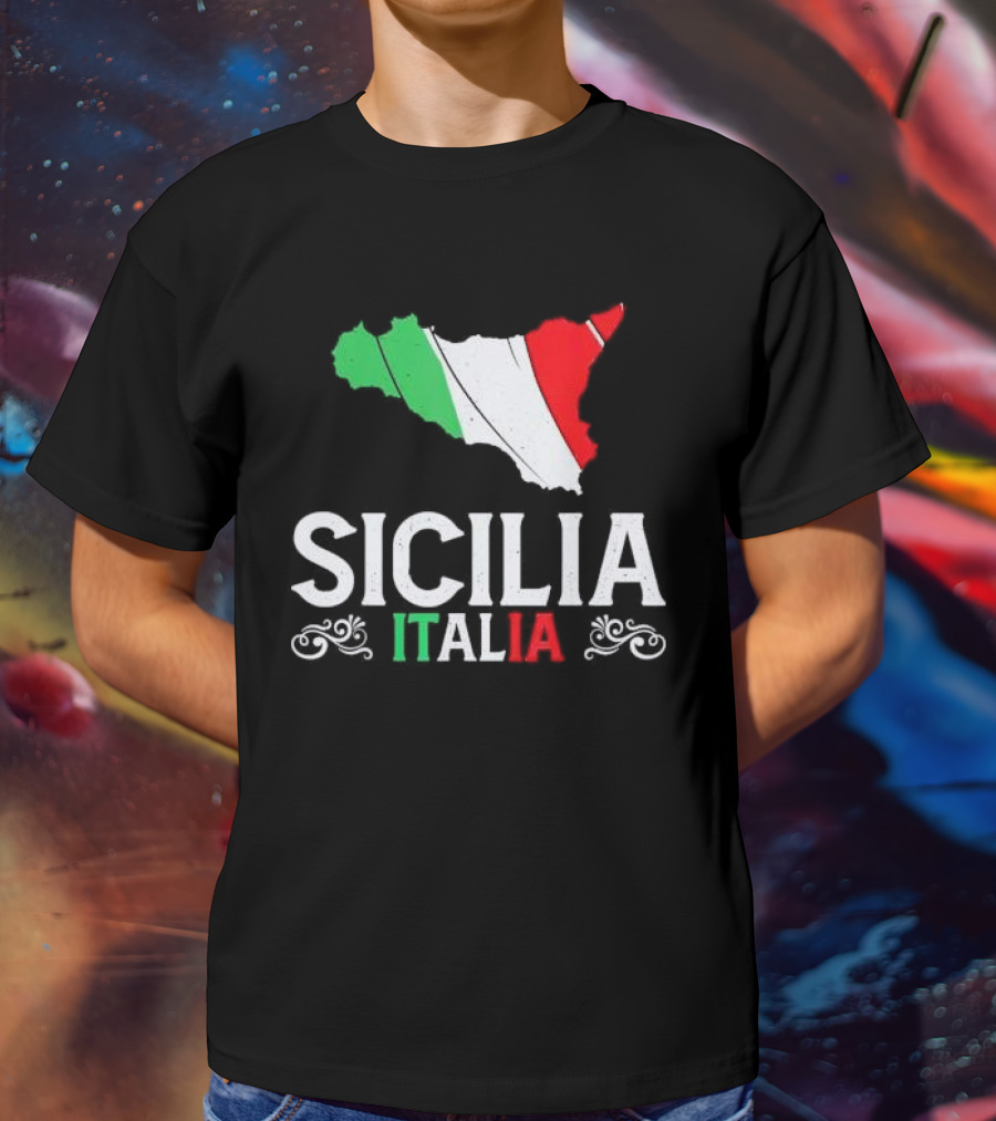 Sicilia Italia Sicily Map Italian Flag T-Shirt