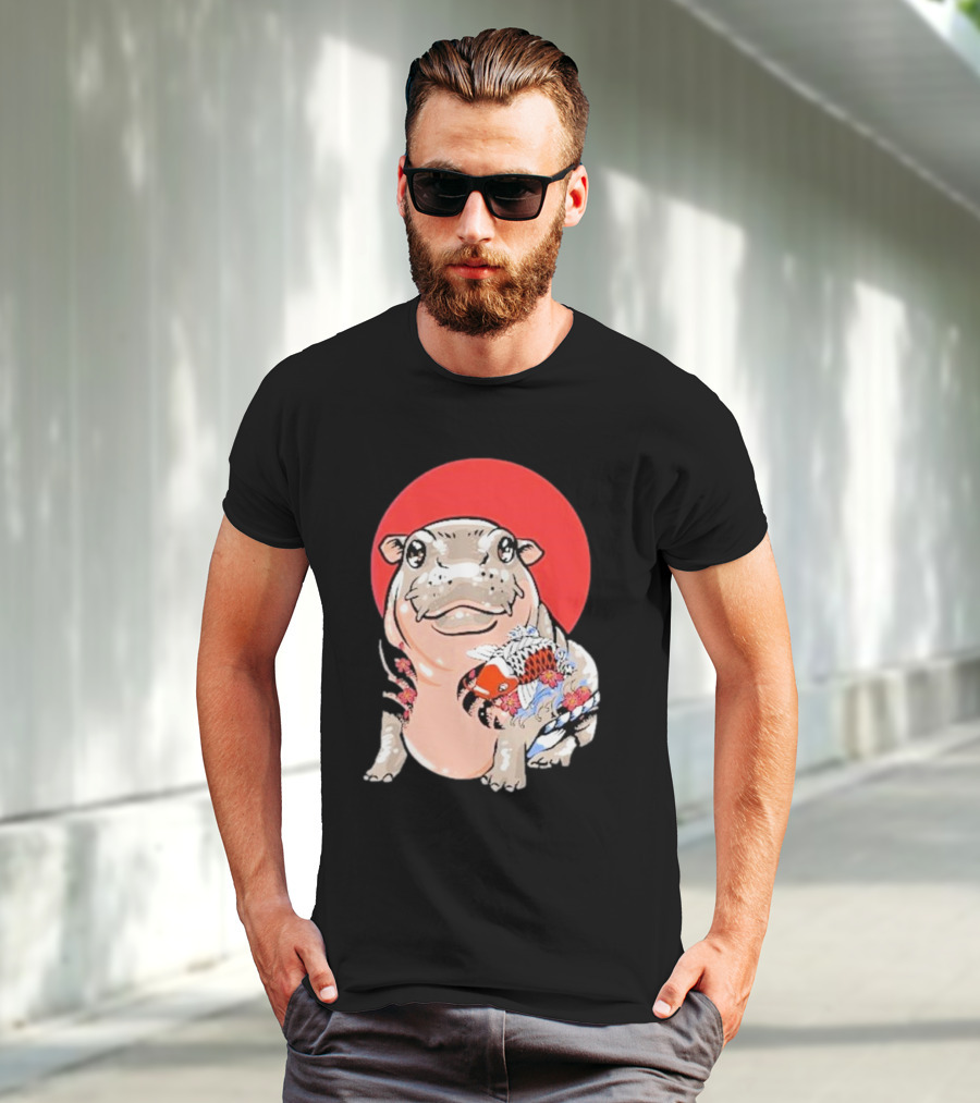 Yakuza Moo Deng Animal Tattoo Koi Fish Red Sun T-Shirt