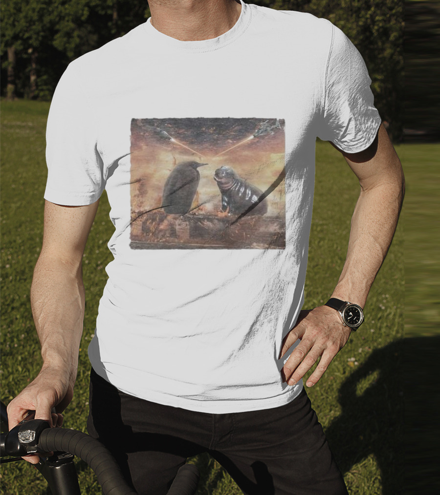 Baby Pesto Penguin Standoff With Moo Deng Amidst Battling Spaceships T-Shirt