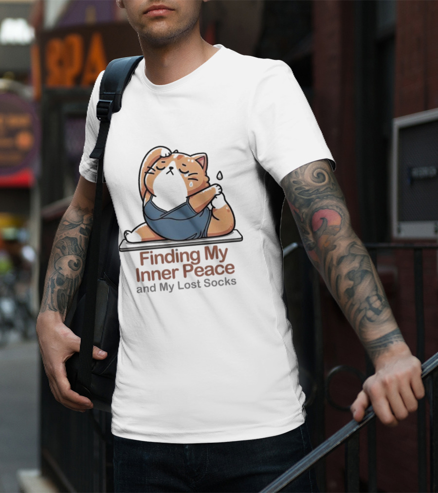Finding My Inner Peace And My Lost Socks Yoga Chubby Cat T-Shirt