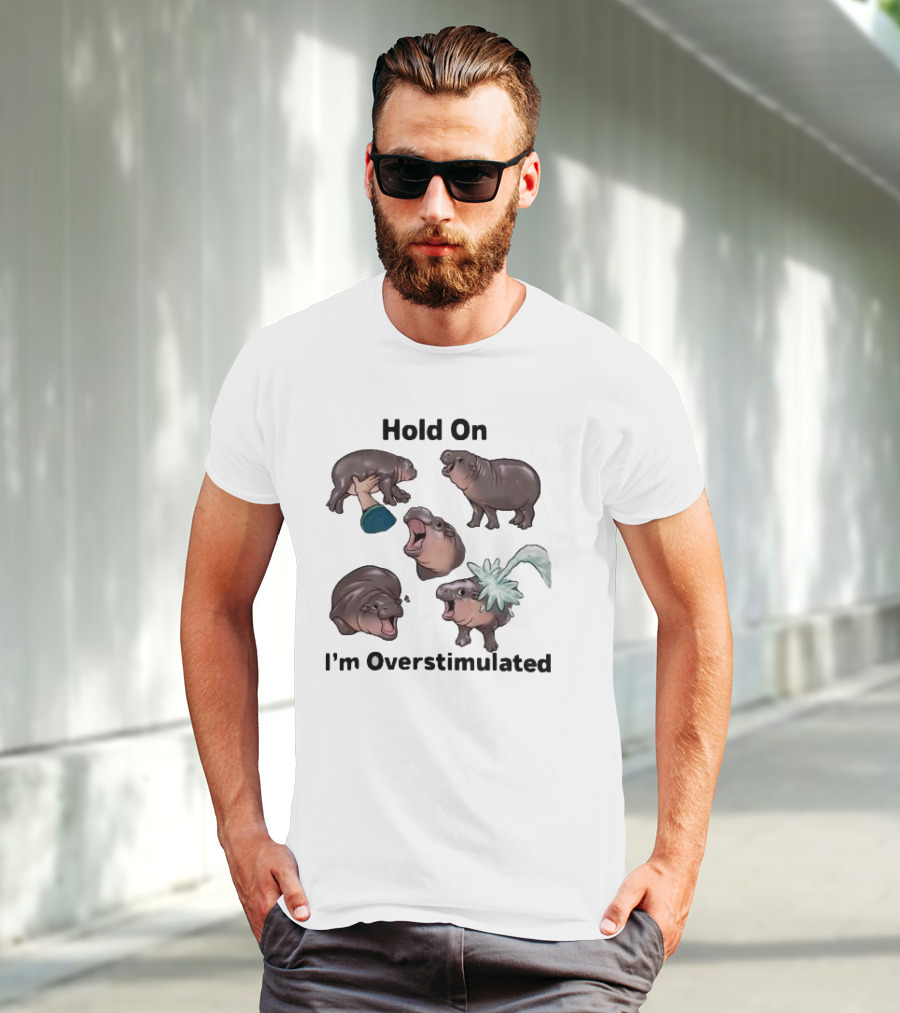 Hold On I'm Overstimulated Cute Laughing Hippos Collection T-Shirt