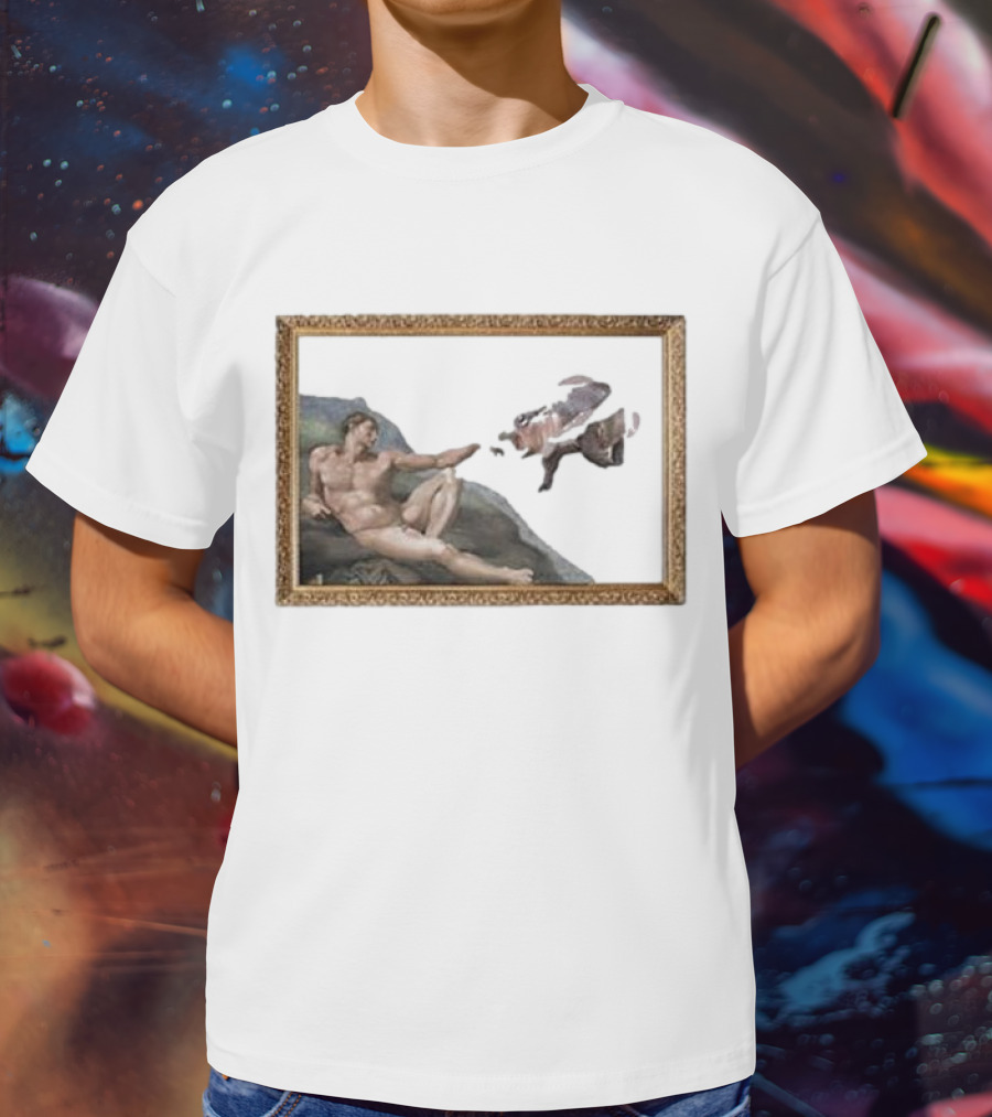 Michelangelo Moo Deng Creation Parody Vintage Frame T-Shirt