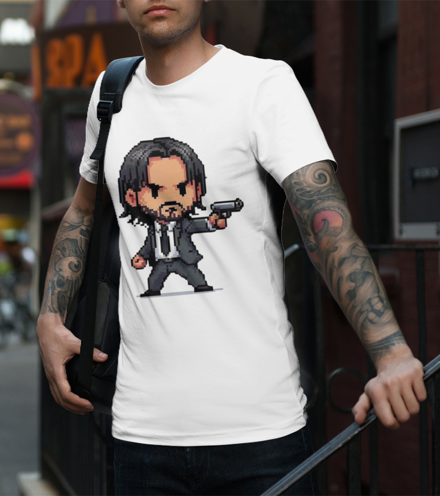 Pixel Chibi John Wick With Gun T-Shirt