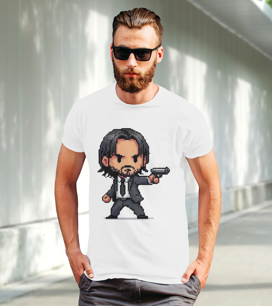 Pixel Chibi John Wick With Gun T-Shirt
