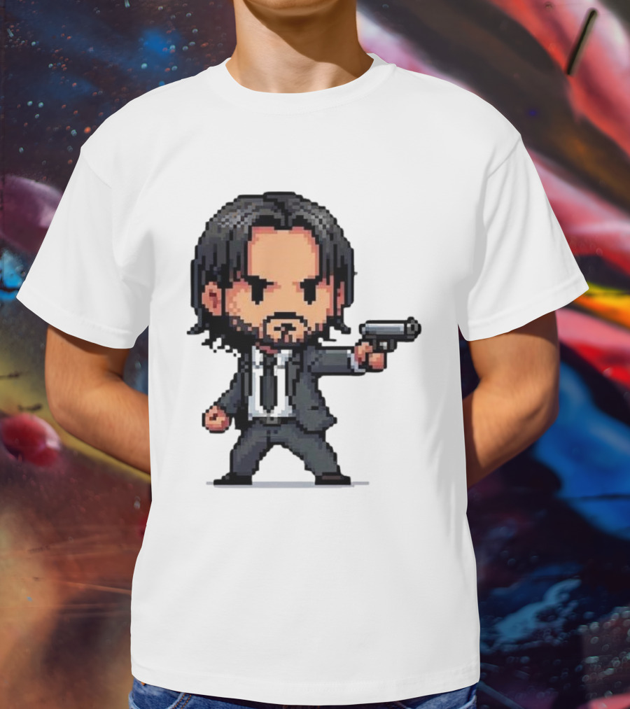 Pixel Chibi John Wick With Gun T-Shirt