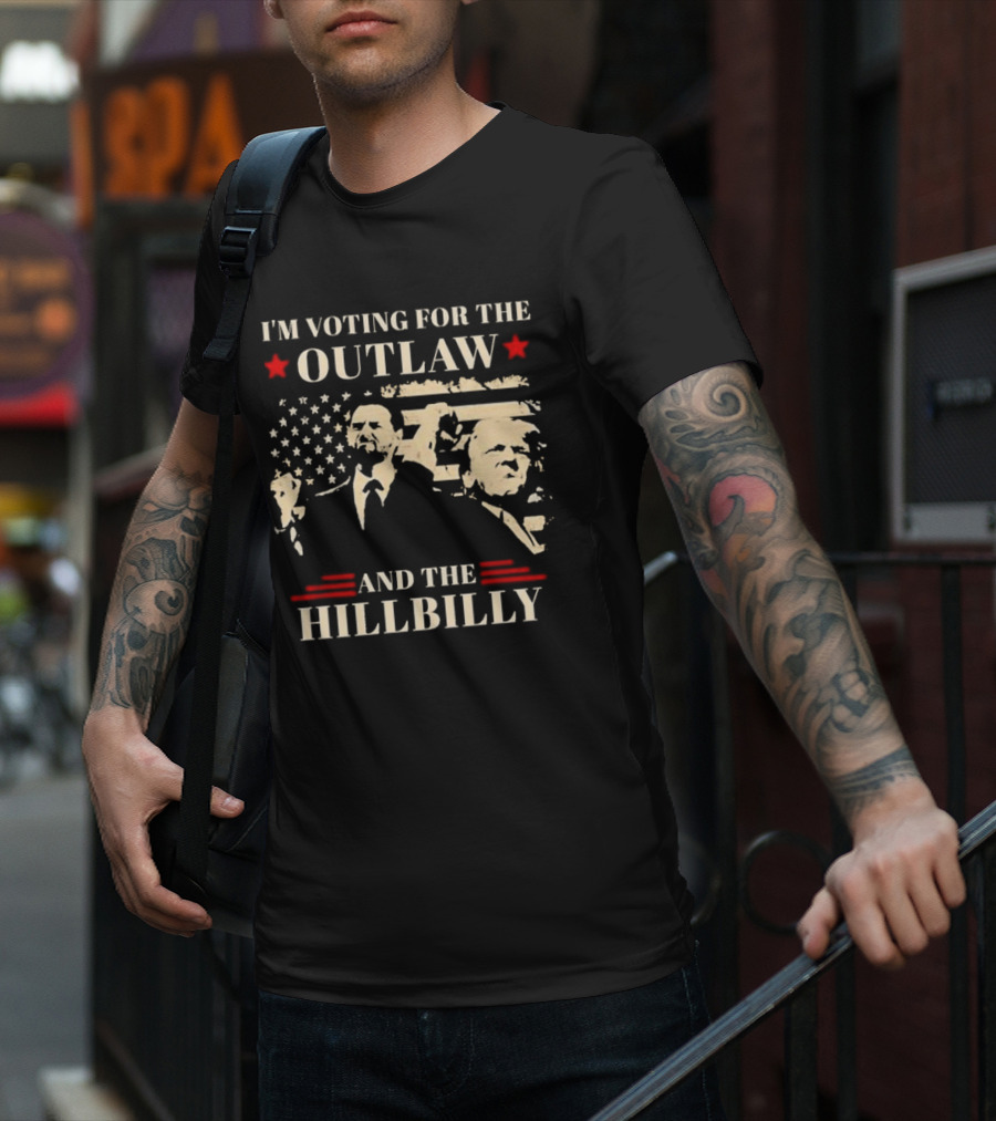 I'm Voting For The Outlaw And The Hillbilly Stars And Stripes Retro Portraits T-Shirt