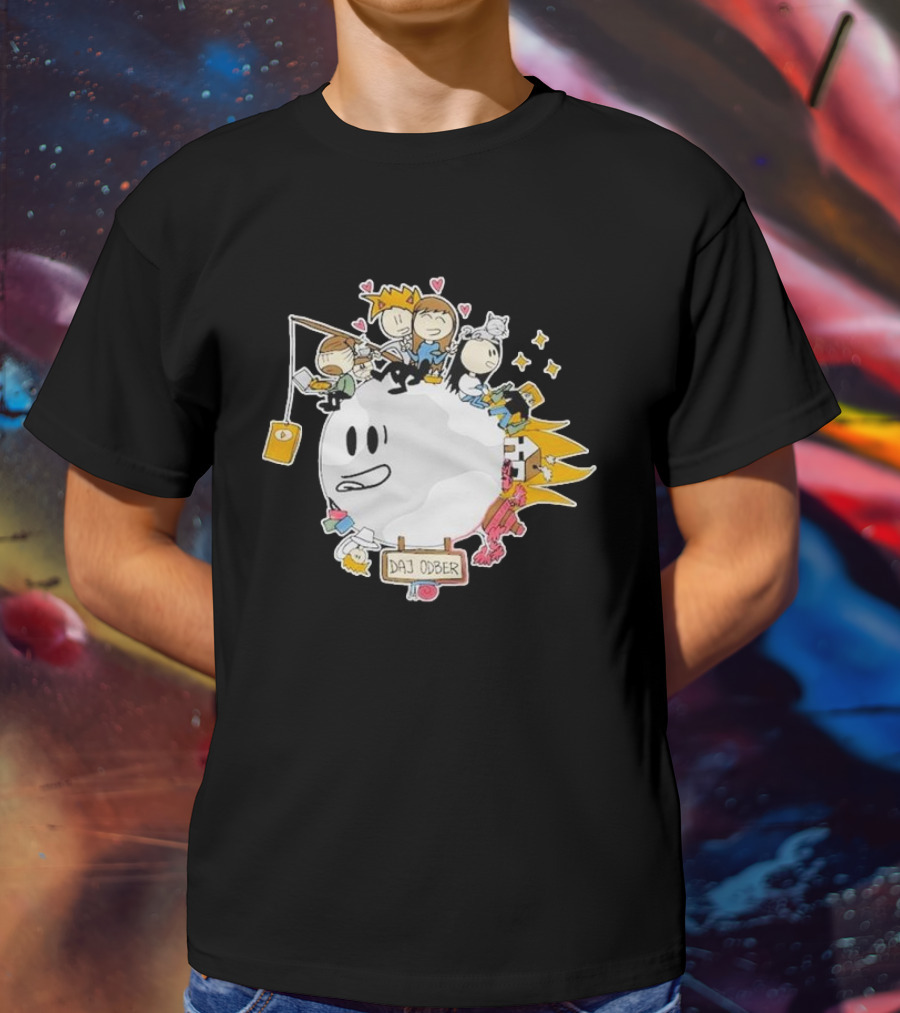 Daj Odber Cartoon Characters Around Smiling Moon With Expressions And Accessories T-Shirt