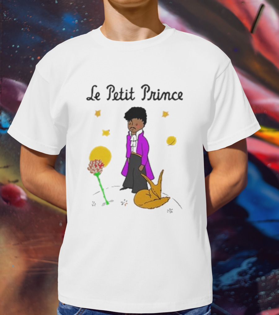 Le Petit Prince Purple Coat Fox And Rose Stars T-Shirt