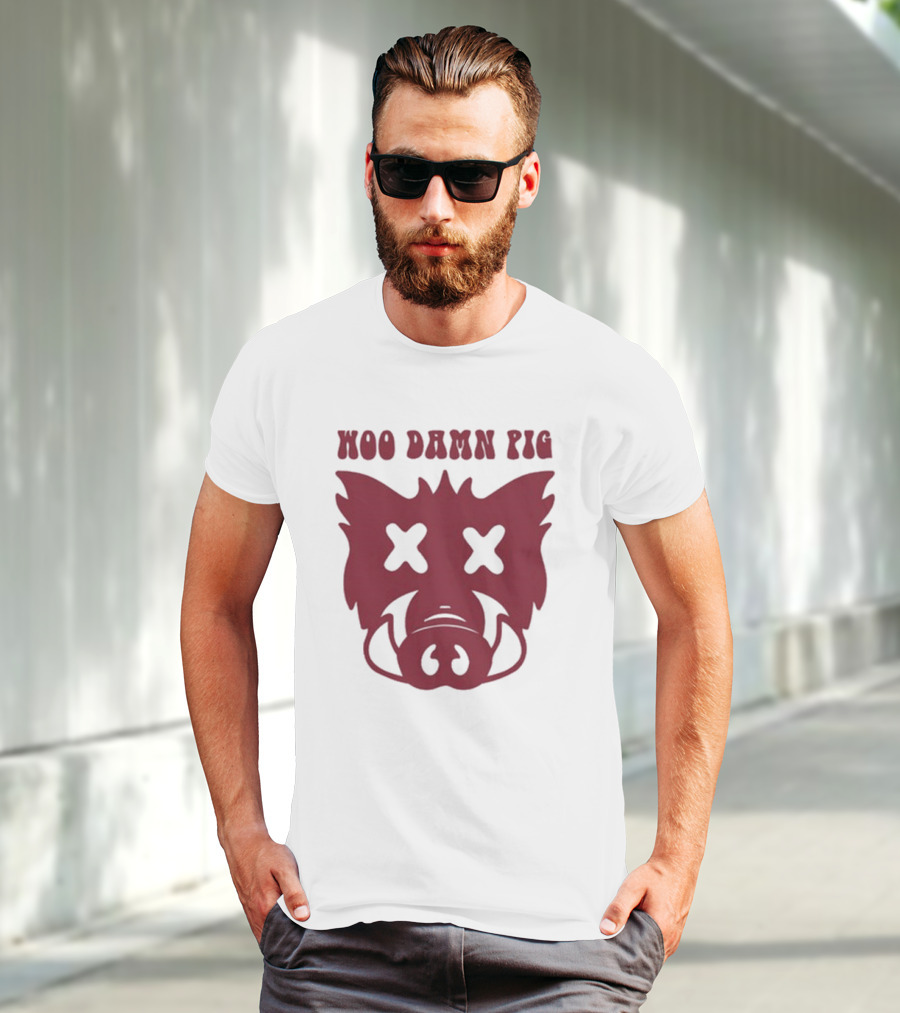 Woo Damn Pig Razorback Silhouette With X Eyes T-Shirt