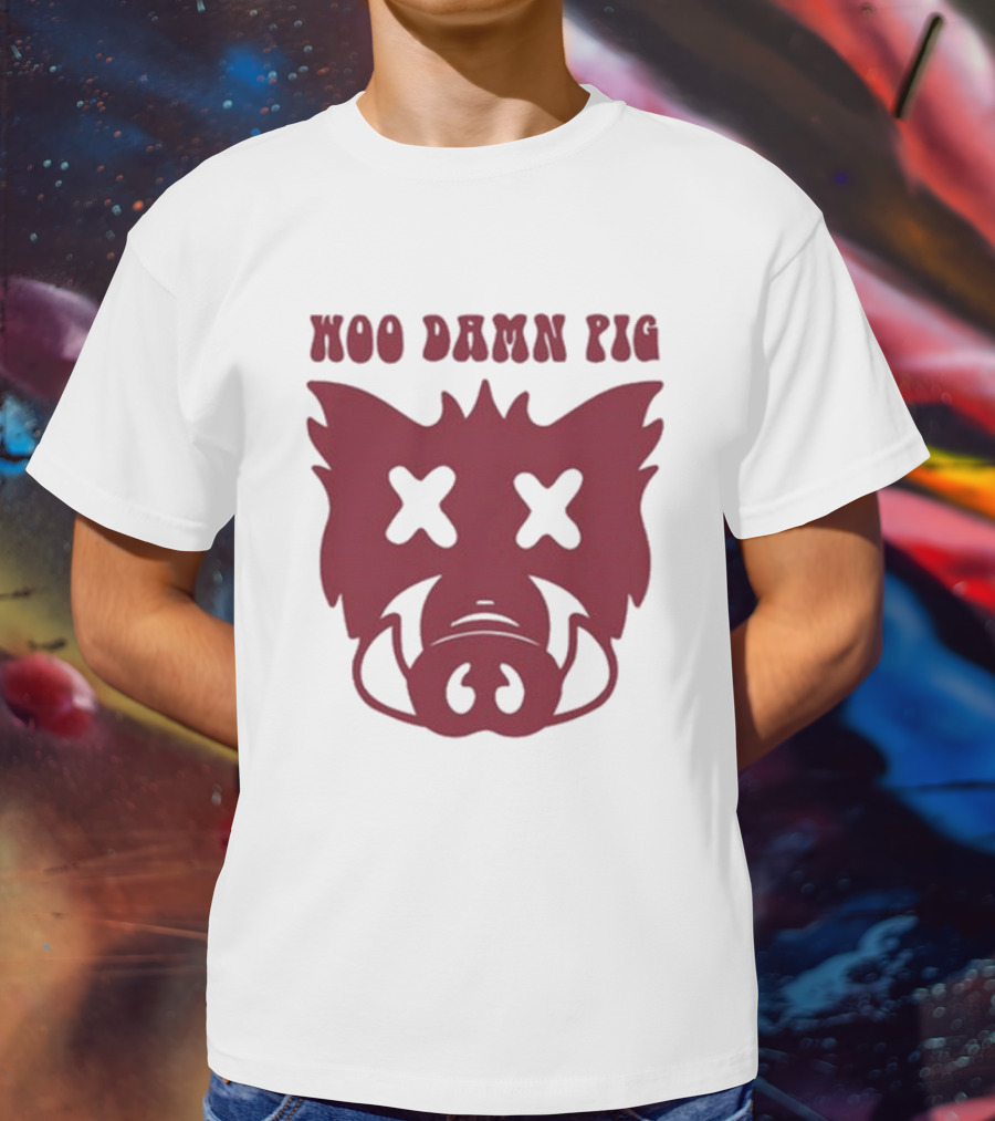 Woo Damn Pig Razorback Silhouette With X Eyes T-Shirt