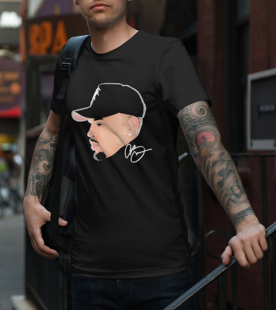 20 Years Of Chris Brown Big Head Signature Cap Profile T-Shirt