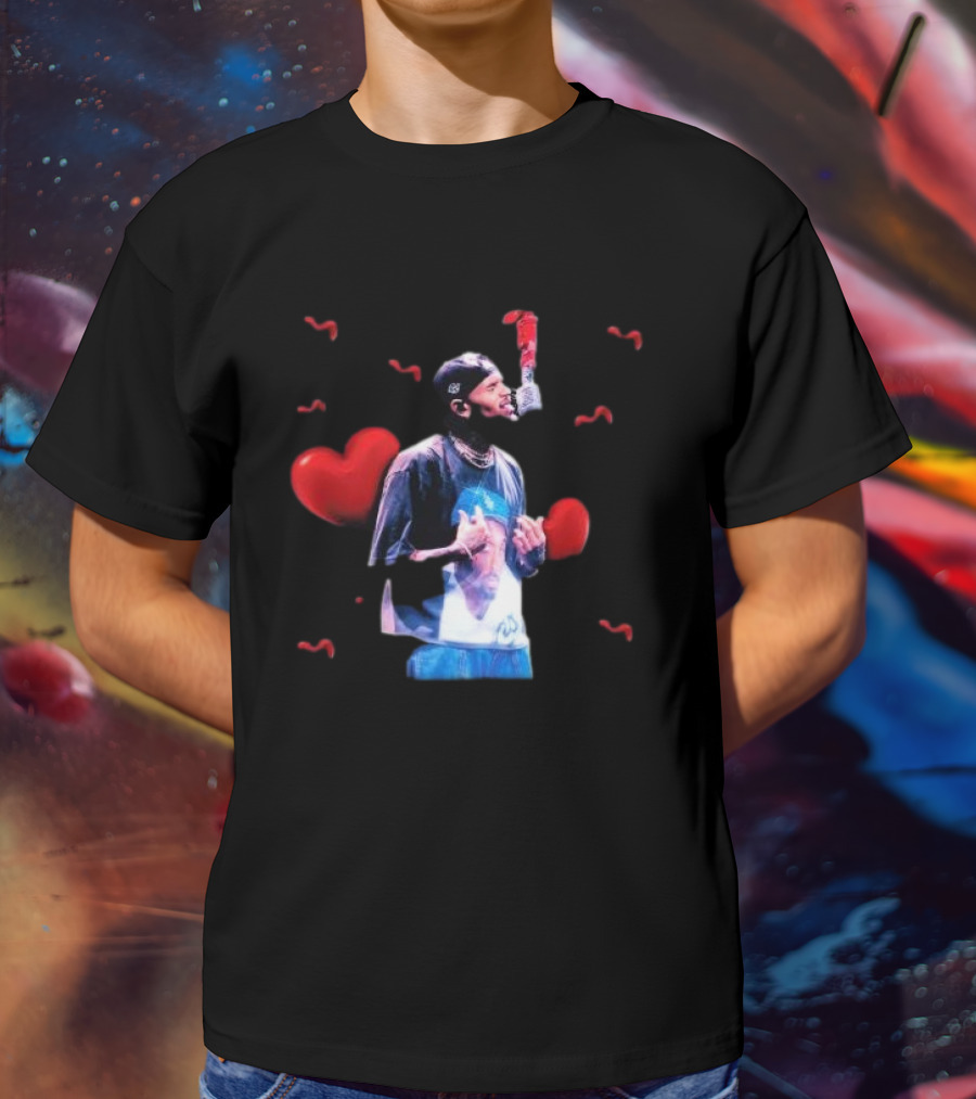 Chris Brown Microphone Performance With Hearts T-Shirt