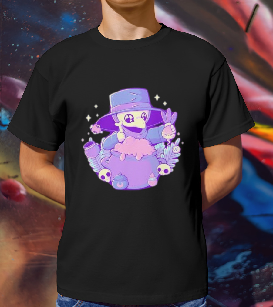 Cute Kawaii Plague Doctor With Potion Cauldron And Skulls T-Shirt