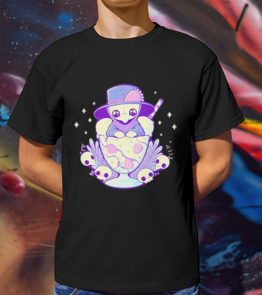 Cute Plague Doctor Ice Cream Delight With Skulls And Stars T-Shirt