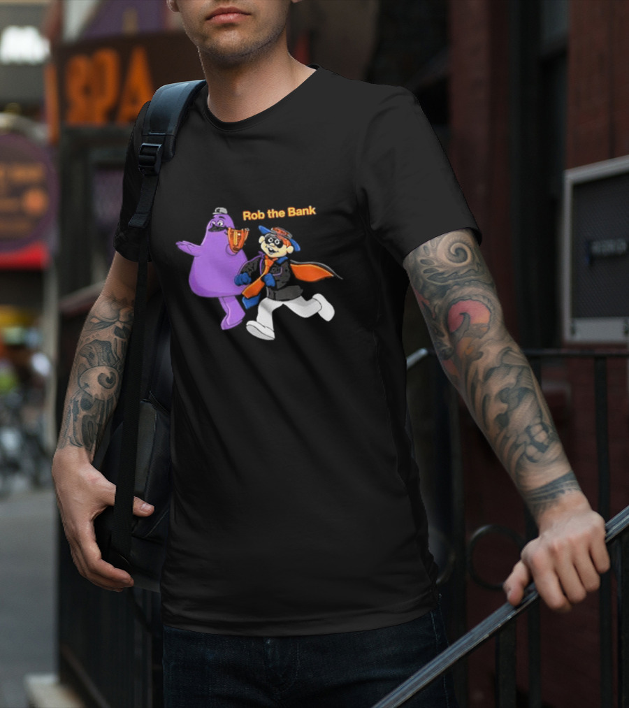 Grimace Monster Accompanies Rob The Bank Heist With Classic Burglar Image T-Shirt