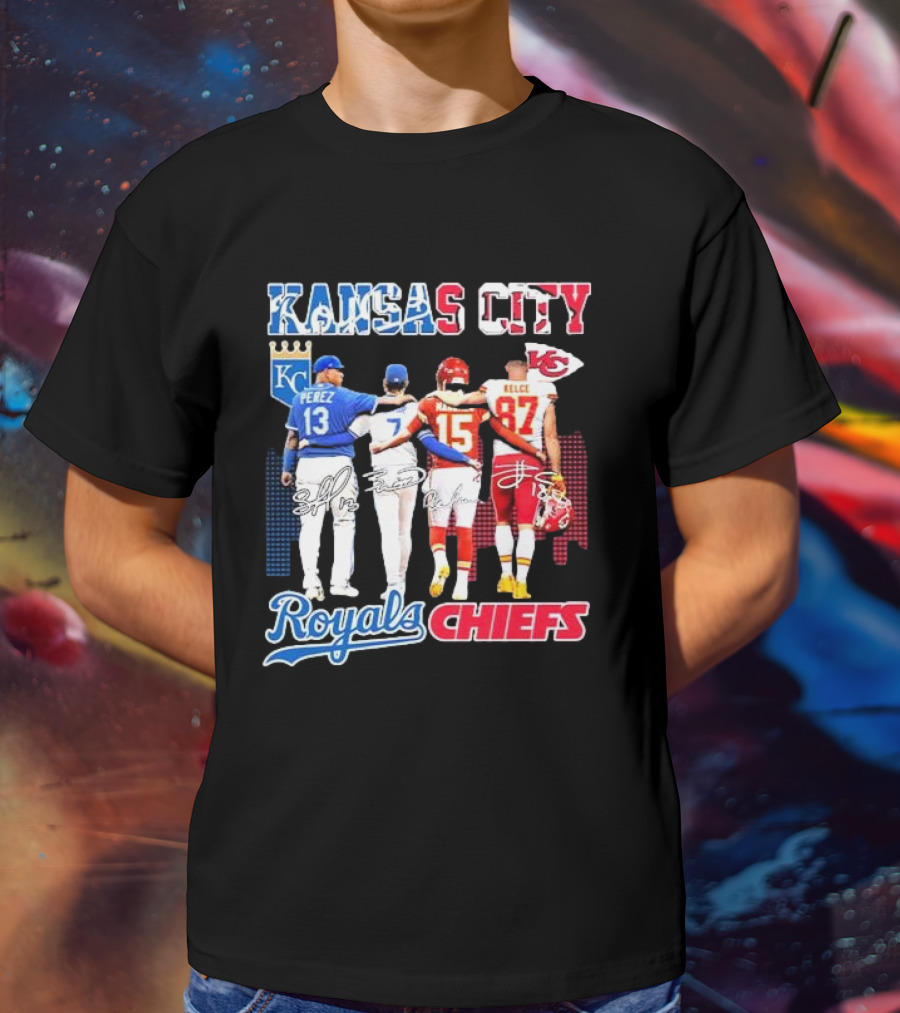 Kansas City Perez Witt Jr Mahomes Kelce Royals Chiefs T-Shirt