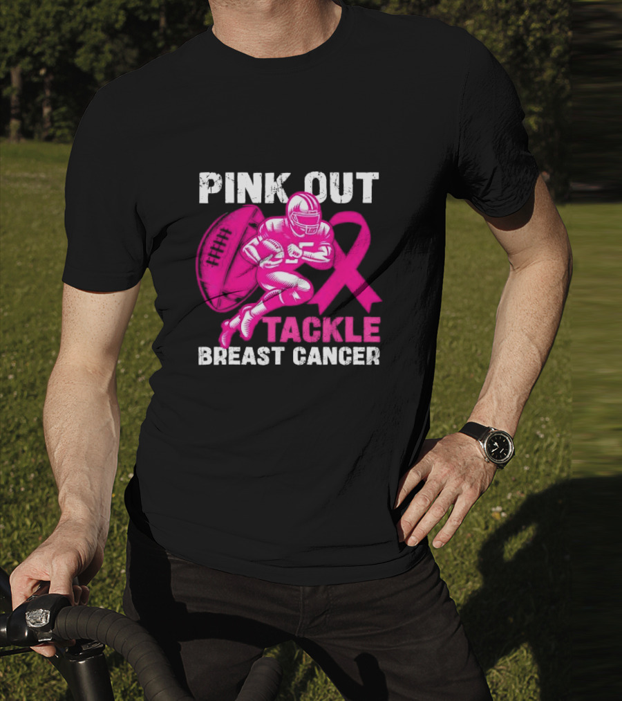 PINK OUT TACKLE BREAST CANCER Football Players Awareness T-Shirt