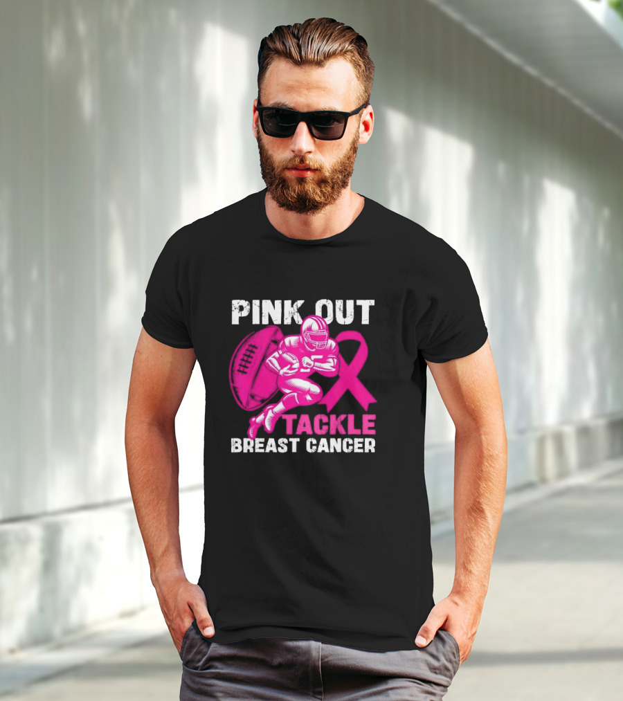 PINK OUT TACKLE BREAST CANCER Football Players Awareness T-Shirt