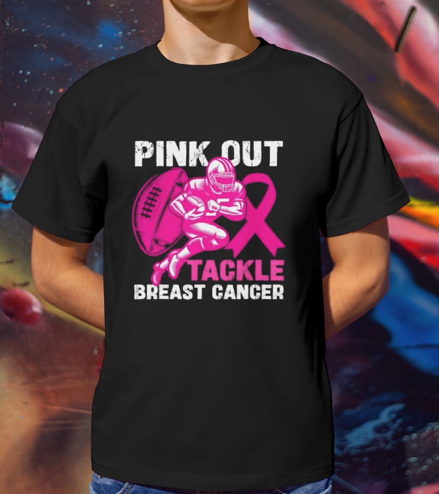PINK OUT TACKLE BREAST CANCER Football Players Awareness T-Shirt